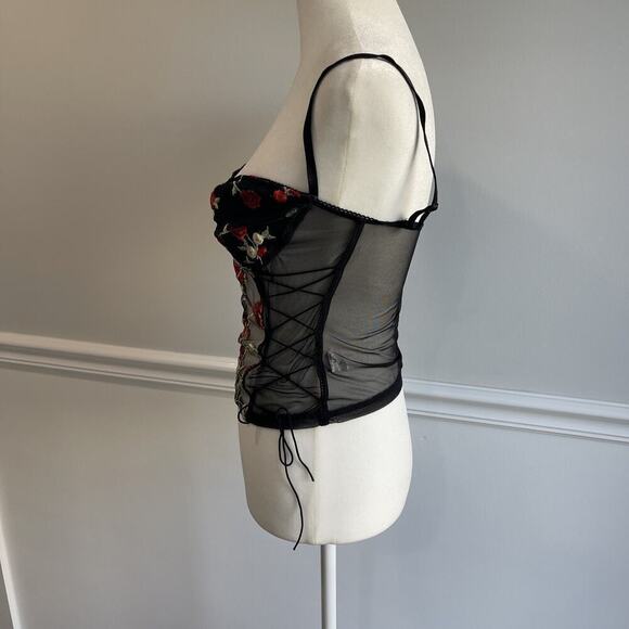 Women Size M Sheer Tank Mesh Roses Black Goth Whimsigoth Embroidered Lingerie - Picture 7 of 11